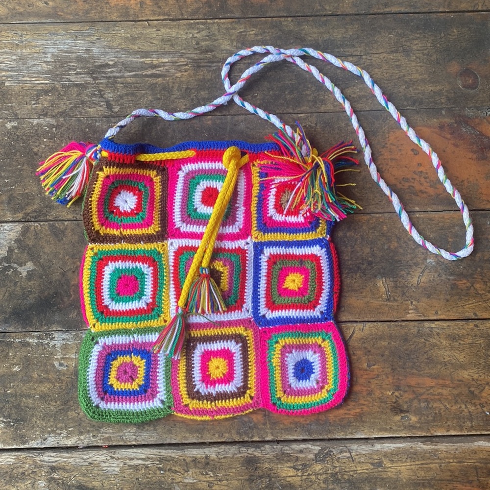 Handcrafted Granny Square Crochet Patch Bag | Colorful Boho Purse - Picture 2 of 9